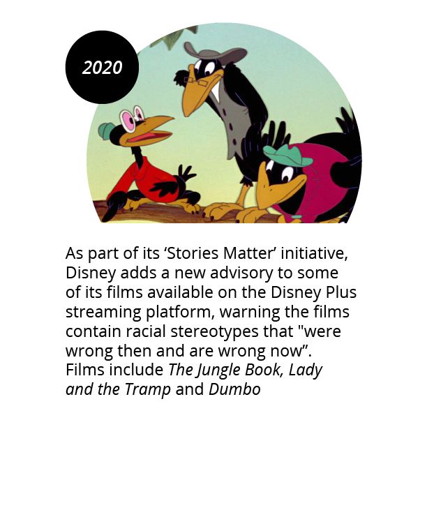 Film still from Dumbo. Three black birds on a branch